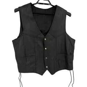 Vtg Y2K Black Biker Leather Vest Sz 48 XXL Lace Up Side Motorcycle Echtes Leder